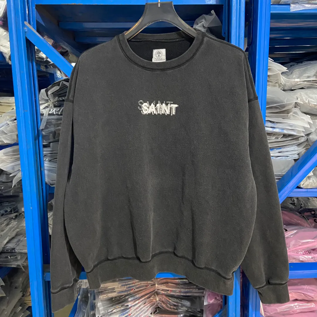 New 🆕SAINT OF MICHAEL new CREW SWEAT MX American retro round neck pullover loose velvet distressed washed long-sleeved sweatshirt Fabric: 420g Style number: SM606 Size: S-M-L-XL Color: Black Price: P198